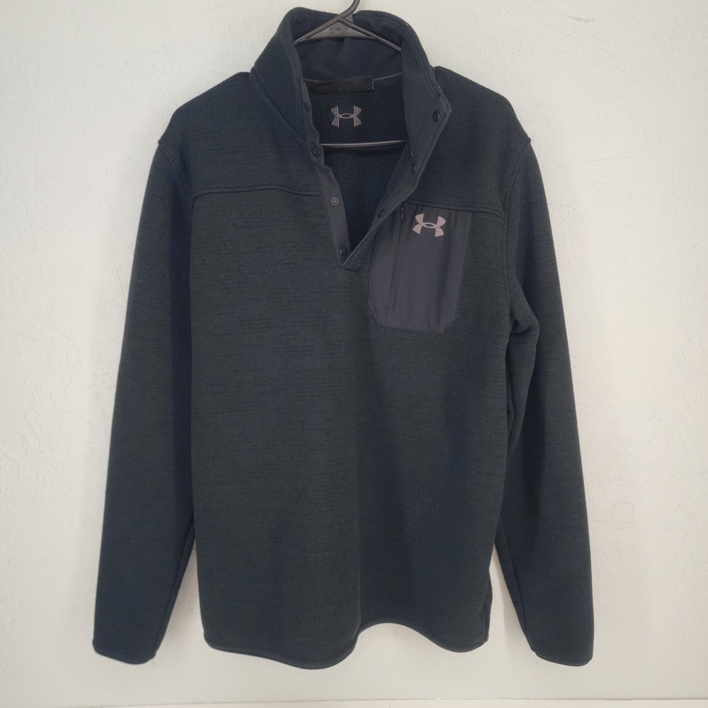 Under‎ Armour | Large Black Fleece Snap Mock Neck Pullover Sweater Performance